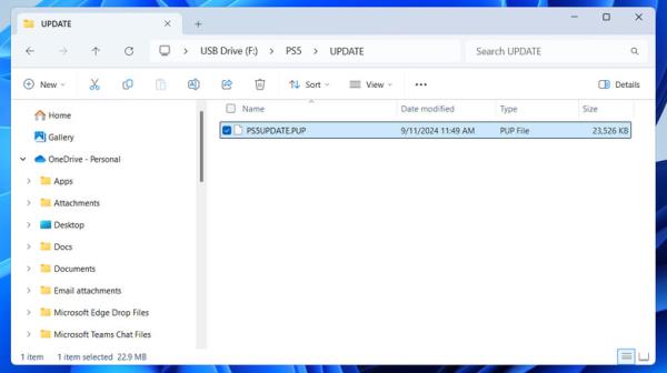 File Explorer window showing PS5 update file